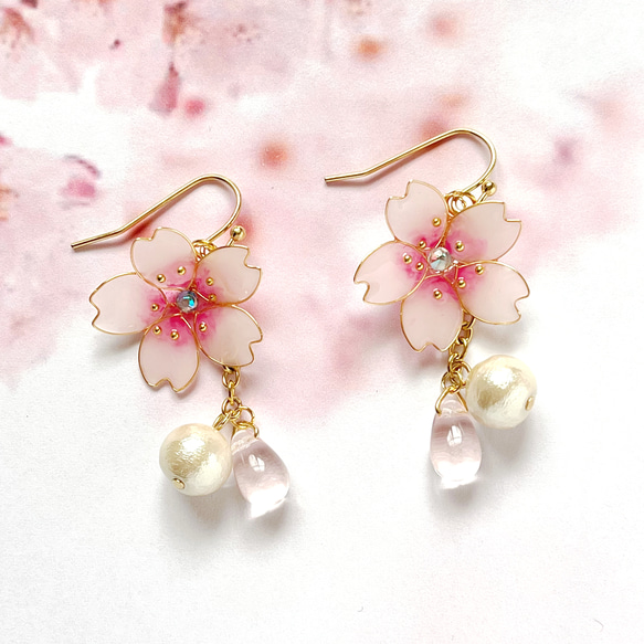 春 桜 ふんわり ピンク 揺れる ピアス イヤリング ピアス