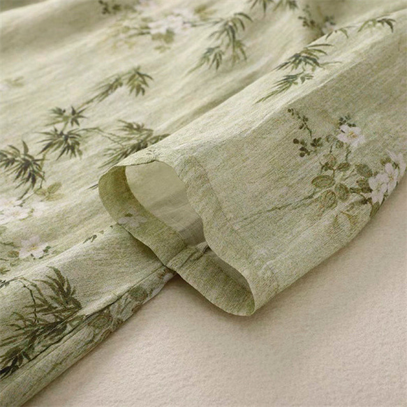 夏の綿麻ワンピース、 送料無料、半袖ワンピース、綿麻ロング丈スカート、コットンリネンワンピース 4枚目の画像