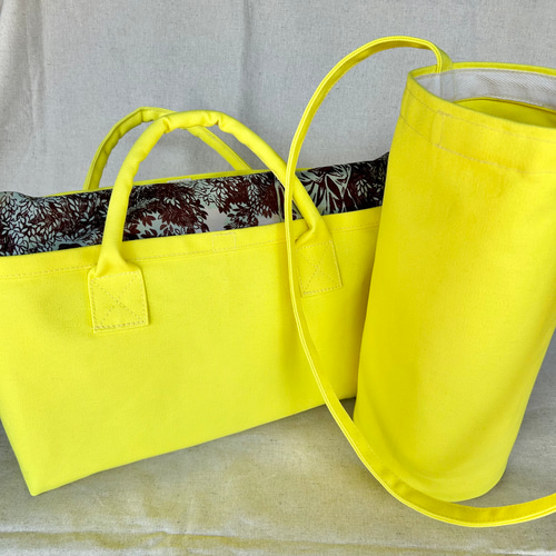 ただただ黄色いレモンイエローのトートバッグ スカルのトワルドジュイ