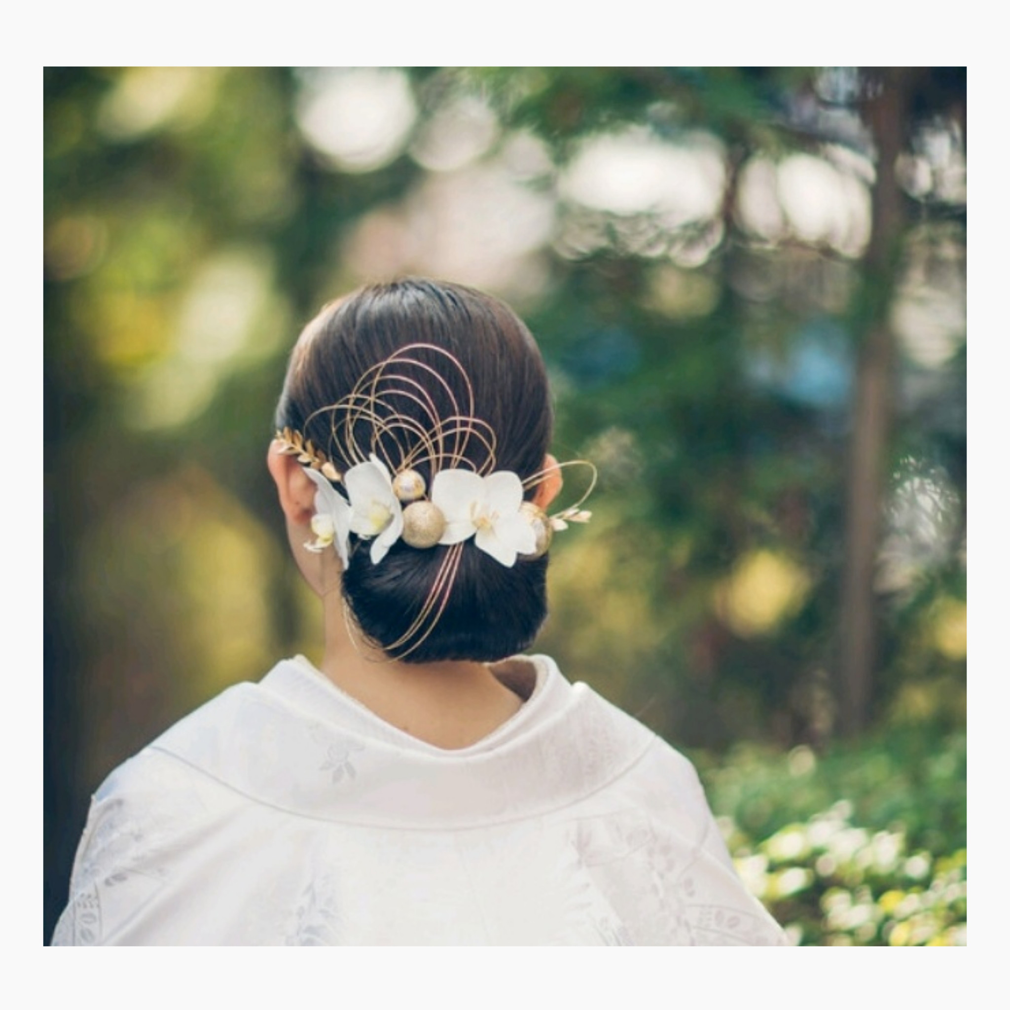 蘭の花　髪飾り　水引　結婚式　お呼ばれ　コサージュ　ヘアスタイル