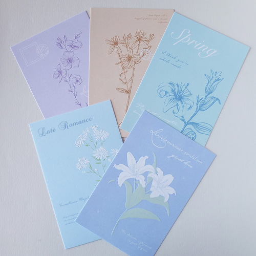 レトロな韓国ポストカード(フラワー①)5枚セット 韓国文具 韓国雑貨