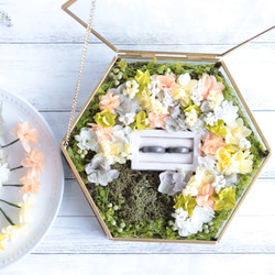 正八角形に変更中】参加型☆小花とグリーンのリングピロー