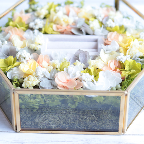 正八角形に変更中】参加型☆小花とグリーンのリングピロー