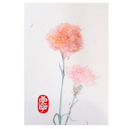 母の日特価650＊母の日カーネーション　水彩画　原画　透明水彩画 2025人気新作 650＊母の日カーネーション 水彩画 原画 透明