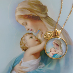 イタリア製不思議のメダイ(奇跡のメダイ)とマリア様幼子イエス美しい聖母子 3Way ロザリオお守りネックレス L 1枚目の画像