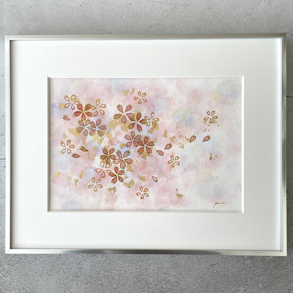 桜 モダンアート 抽象画 インテリア リビング 春 ピンク 赤 癒し 金 和