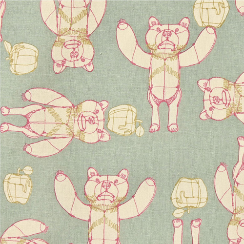 110×50 生地 布 +HAyU Bear ハユ ファブリック 綿麻キャンバス ミント 