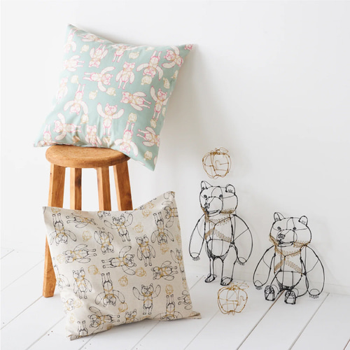 110×50 生地 布 +HAyU Bear ハユ ファブリック 綿麻キャンバス ミント 