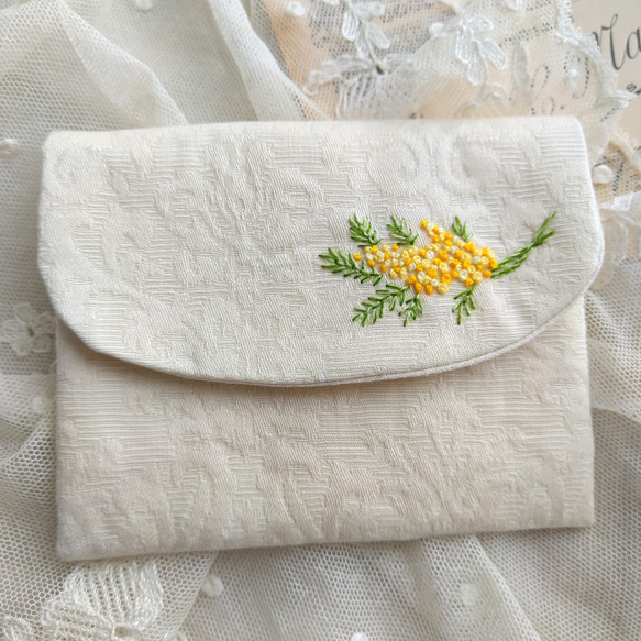 ミモザ*刺繍*カードケース*ダマスク 4枚目の画像