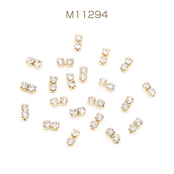 M11294  60個  ビジューパーツ ラインストーン連爪 2×4.5mm ゴールド  3X（20ヶ） 1枚目の画像