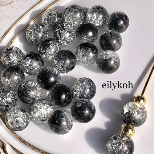 BE2BC/20個/ブラック×クリア 8mm ダブルカラークラックアクリル