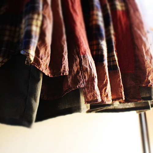 SAYOCAFEメイド、柿渋染め生地パッチワークのワンピース ワンピース 衣  