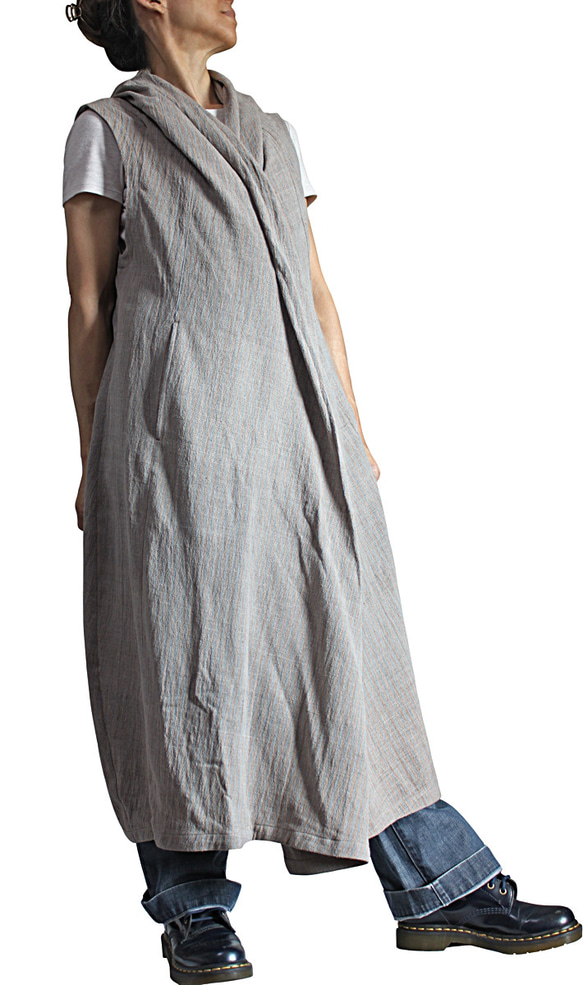 ジョムトン手織り綿天然草木染め自在ドレス（DFS-071-03） 4枚目の画像