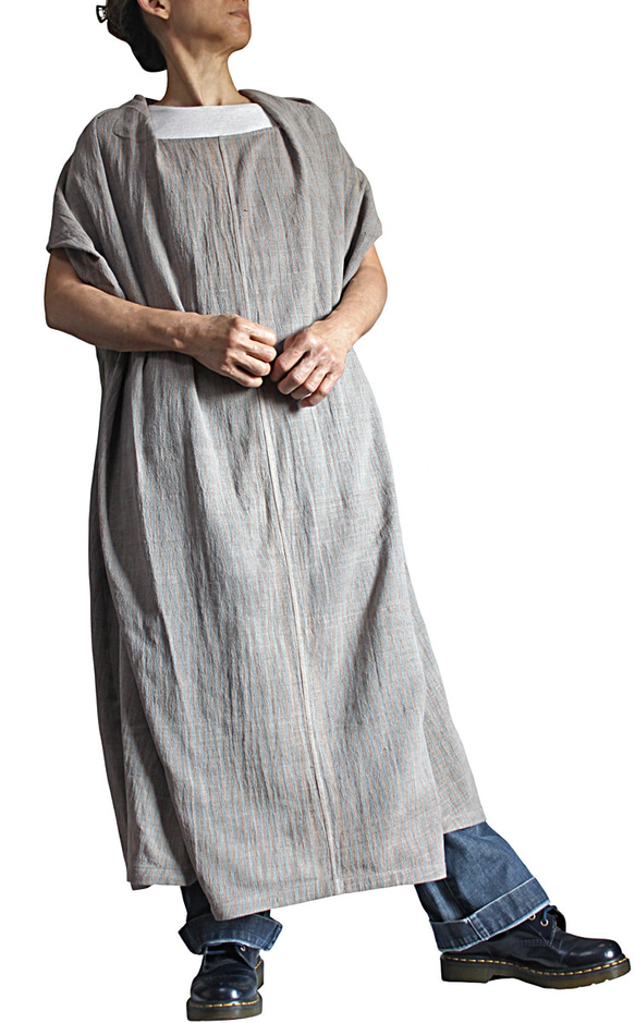 ジョムトン手織り綿天然草木染め自在ドレス（DFS-071-03） 5枚目の画像
