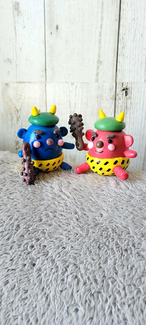 赤鬼ちゃんと青鬼ちゃん(樹脂粘土) その他置物 kazuchan 通販