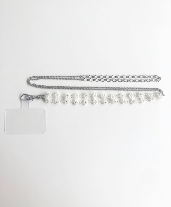 [スマホショルダー]Flower chain mobile shoulder(White × Silver) 3枚目の画像