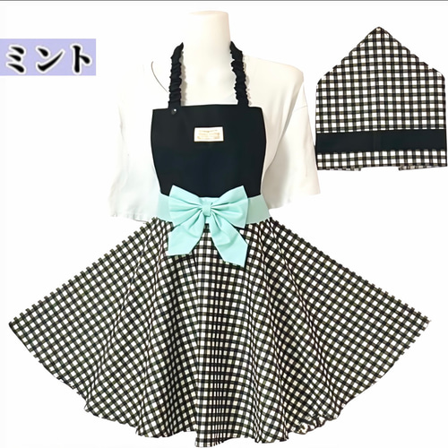 ハンドメイド 子供エプロン 入園入学 女の子 チェック柄【100~160cm