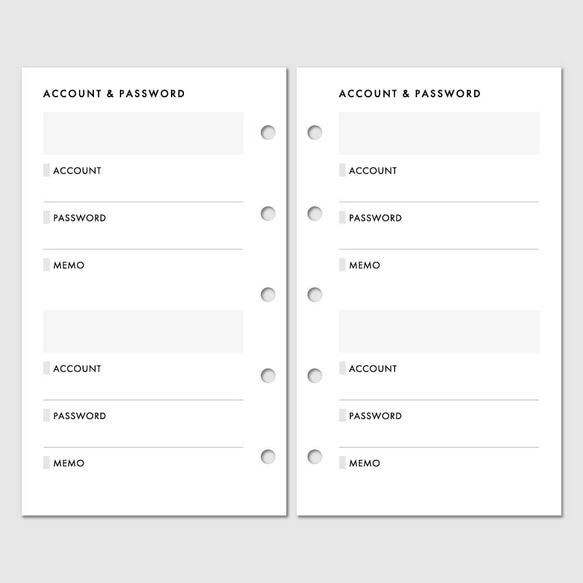 《M5サイズ》アカウント＆パスワード管理リストのリフィル／システム手帳リフィル【CBM5_CL22】 2枚目の画像
