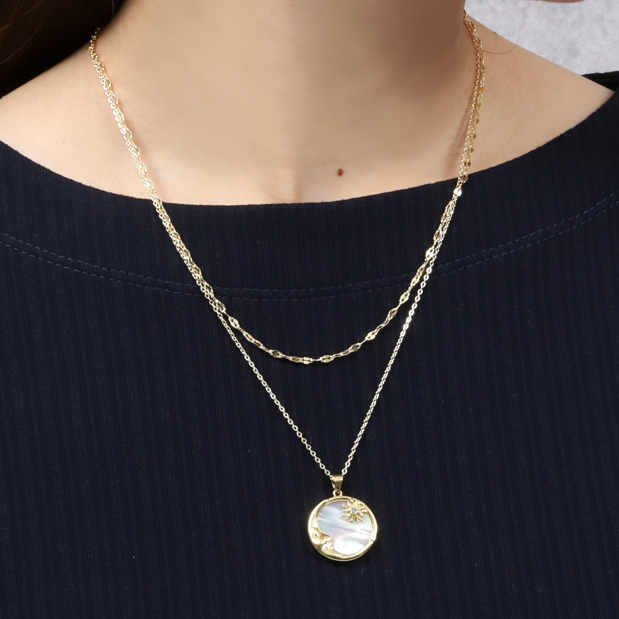 再販10超◇福袋【月&星】シェルコイン(Large)&チェーンネックレス◇ロング【14kgf/サージカルステンレス