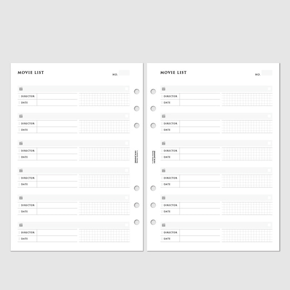 システム手帳リフィル《A5サイズ》観たい映画や観た映画を簡単に記録しておけるリフィル【CBA5_CL21】 2枚目の画像