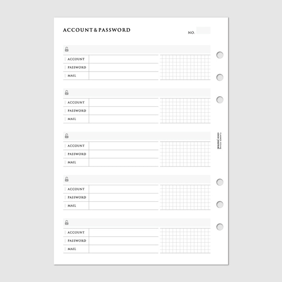 システム手帳リフィル《A5サイズ》アカウント＆パスワード管理リストのリフィル【CBA5_CL22】 3枚目の画像