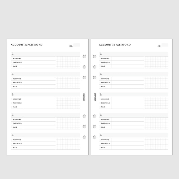 システム手帳リフィル《A5サイズ》アカウント＆パスワード管理リストのリフィル【CBA5_CL22】 2枚目の画像