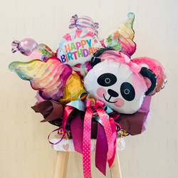 大好きなパンダとアイスでオメデトウ♡　バースデーギフト　バルーン　アイスクリーム　アニマル　ピンク　お菓子 11枚目の画像
