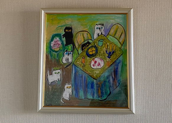 絵画 。壁掛け絵手描き【猫たちのデートの中で素敵なこと】 絵画 。壁掛け絵手描き【猫たちのデートの中で素敵なこと】 絵画