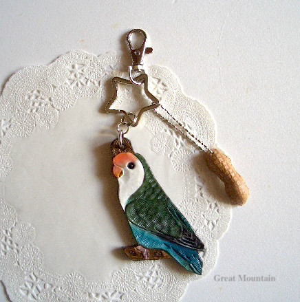 限定　コザクラインコ ホワイトフェイス  ブルー　インコ 革 インコグッズ バッグ チャーム 小桜 鳥 レザー