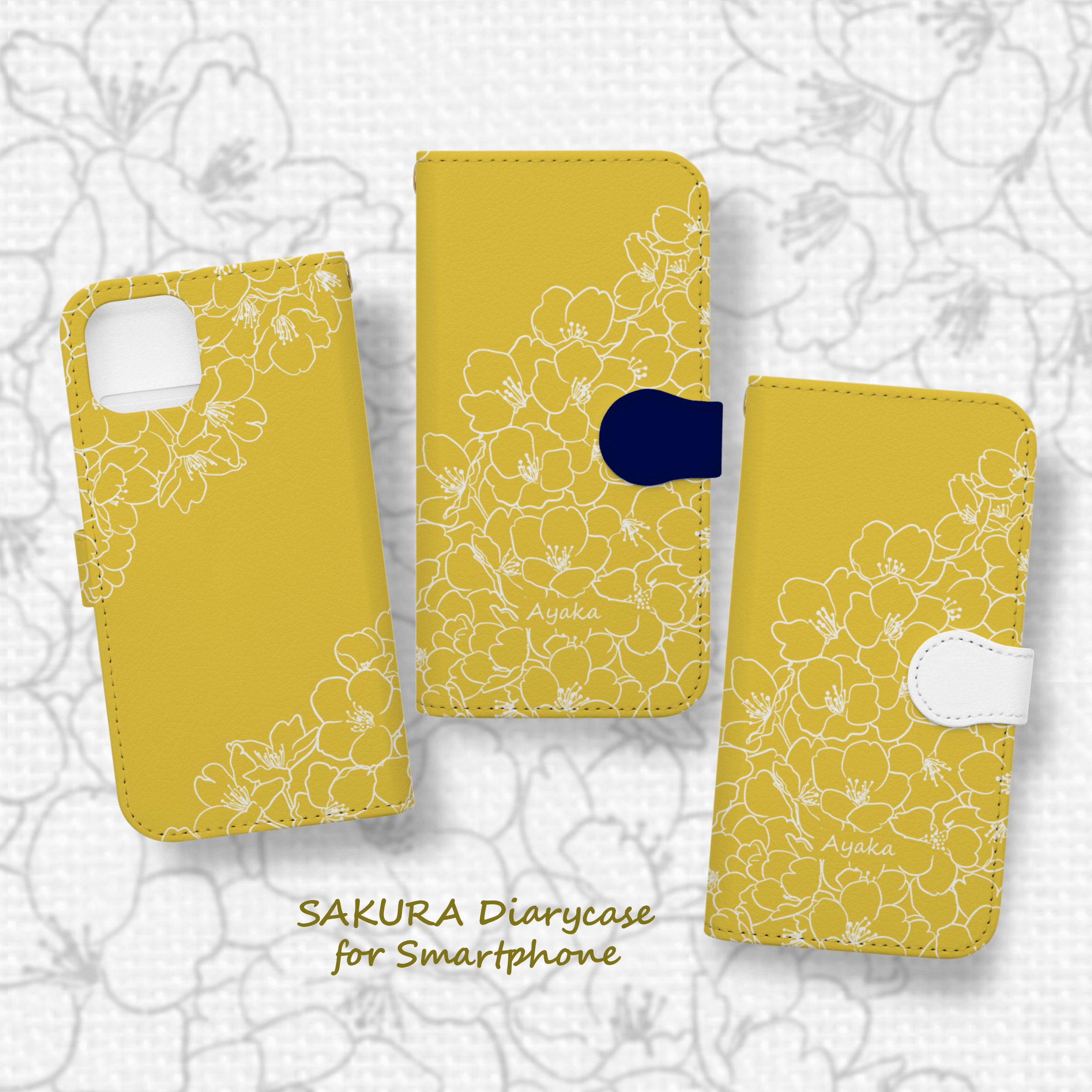 手帳型スマホケース グレージュ×イエロー スマホケース/カバー（イエロー/黄色系・手帳型ケース