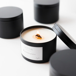 木芯 キャンドル ブラック 音を奏でるキャンドル ソイワックス100%使用 缶 キャンドル マットブブラック 黒 1枚目の画像