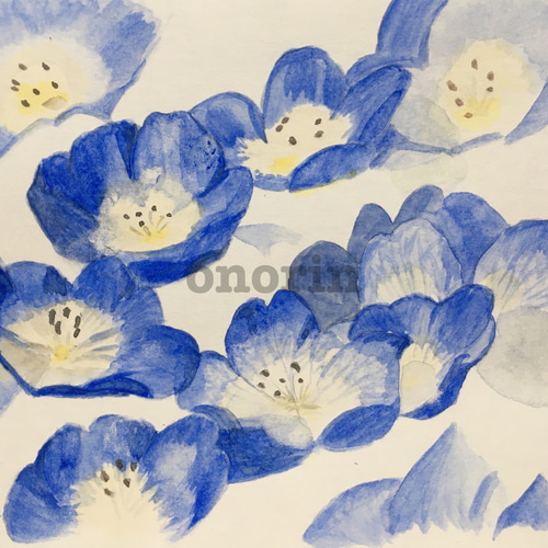 水彩画 ネモフィラの花畑 イラスト onorin 通販 15602008｜Creema