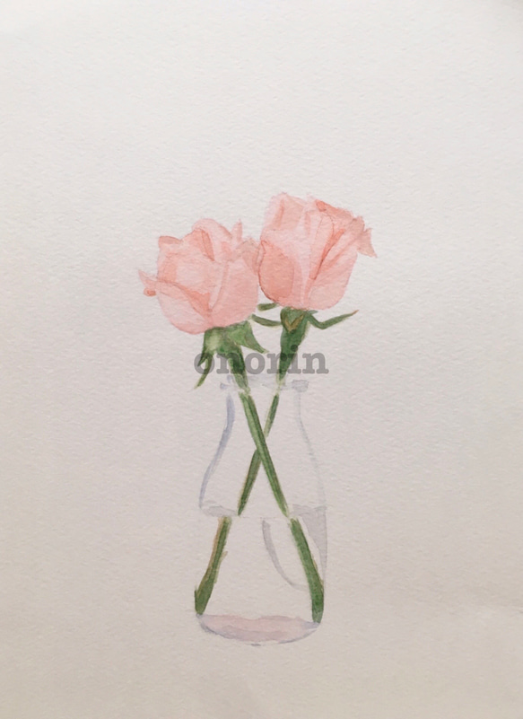 水彩画　ピンクのバラ 2枚目の画像
