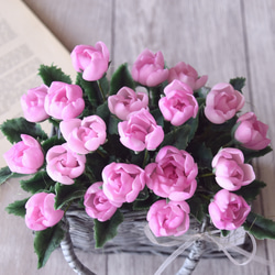 ◆粘土のお花◆　ピンクのミニ薔薇　グレーバスケット　B784 8枚目の画像