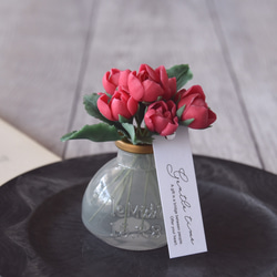 ◆粘土のお花◆ ミニサイズ！　真っ赤なミニ薔薇　アンティーク　ホラリング・フラットボトル …　B786 7枚目の画像