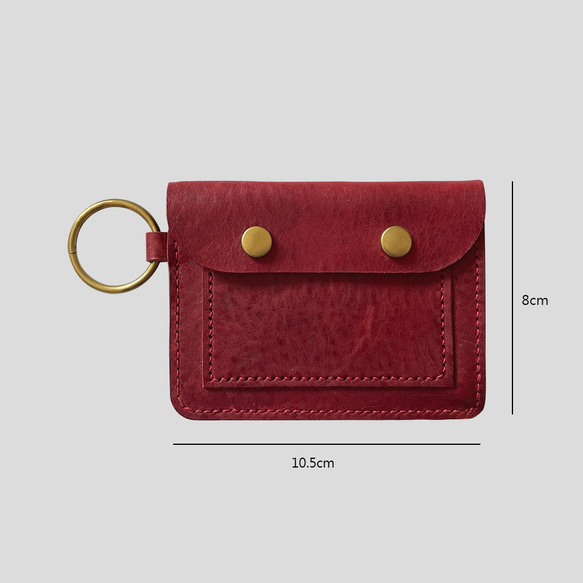 X Inconnues||小物||手工牛皮卡包2.0 信用卡夾/隨身卡包/零錢包 card wallet 植鞣革 做舊紅 第4張的照片
