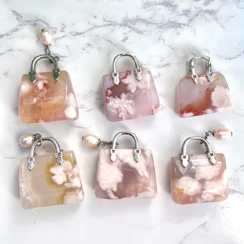 桜瑪瑙（チェリーブロッサム）バッグ型 1個【選択式】天然石チャーム