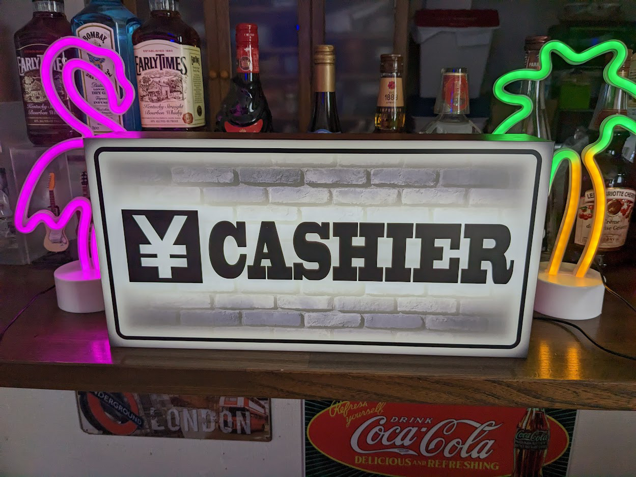 【Lサイズ】キャッシャー レジ 会計 お勘定 店舗 キッチンカー 看板 置物 雑貨 ライトBOX 電飾看板 電光看板