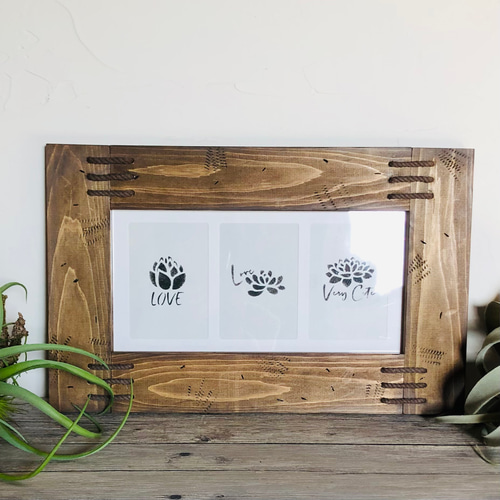 フレーム stitch アンティークブラウン 木製額縁 横長 フォトフレーム