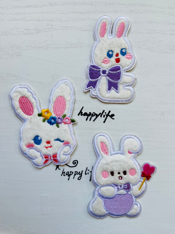 可愛いふわふわうさぎウサギ兎刺繍アイロンワッペンシールタイプ
