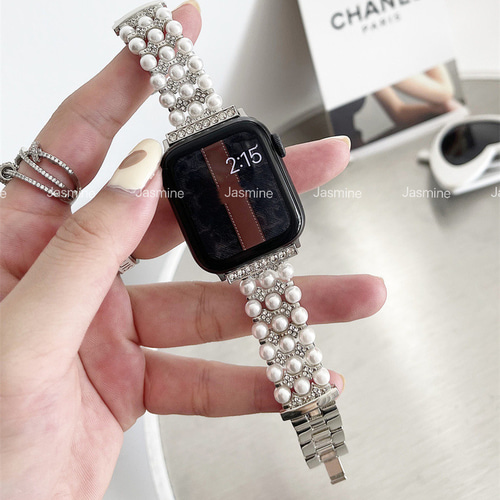 Apple Watch ラインストーン パール チェーンベルト キラキラ パール
