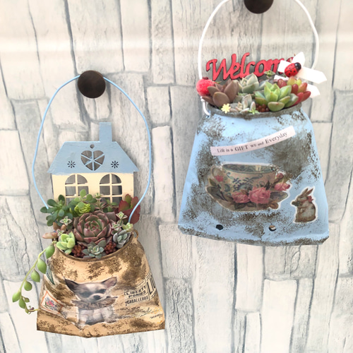 送料無料】可愛い♡アンティーク調 リメ缶 多肉植物寄せ植え 2個