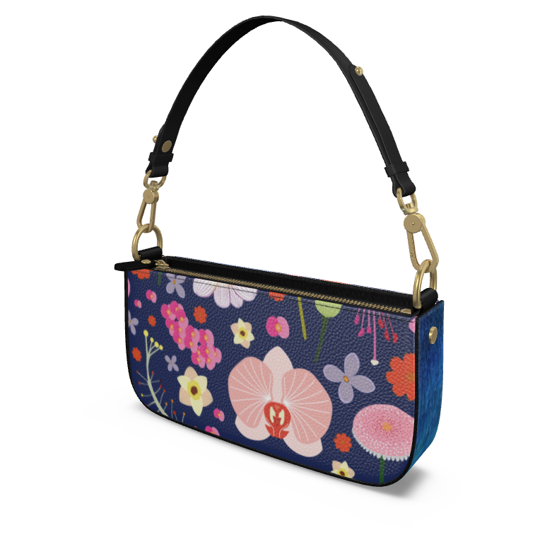 北欧のカラフルで色鮮やかな花柄 ファスナー付き ジッパーボックスバッグ ポシェット 本革