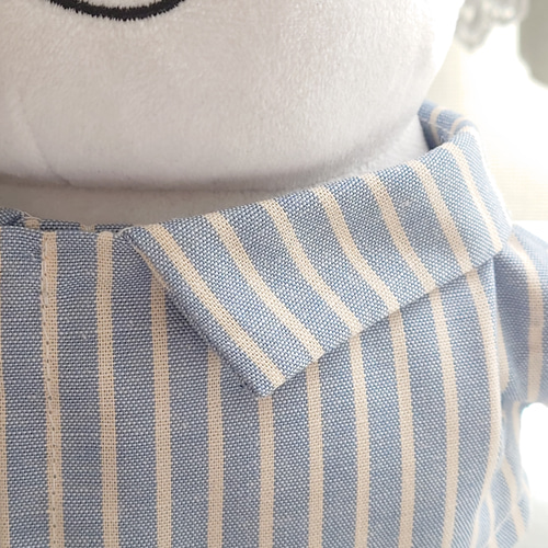 ブルーのWストライプ襟付きシャツ*ぬいぐるみの服ぬい服