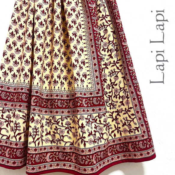 【新作】インド綿ギャザースカート ルビーレッド 1枚目の画像