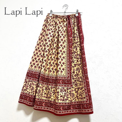 【新作】インド綿ギャザースカート ルビーレッド 2枚目の画像