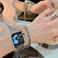 Apple Watch ブレスレット　タイプ　 チェーン ベルト  チェーンバンド　シルバー　全サイズあり 2枚目の画像