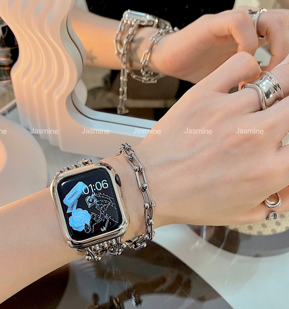 Apple Watch ブレスレット　タイプ　 チェーン ベルト  チェーンバンド　シルバー　全サイズあり 2枚目の画像