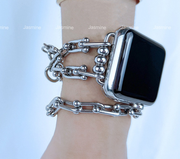 Apple Watch ブレスレット　タイプ　 チェーン ベルト  チェーンバンド　シルバー　全サイズあり 6枚目の画像