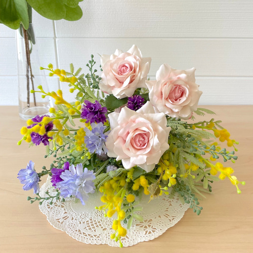 春の花束-ミモザ＆ローズ【FD16】 アートフラワー bouquets daisy 通販 